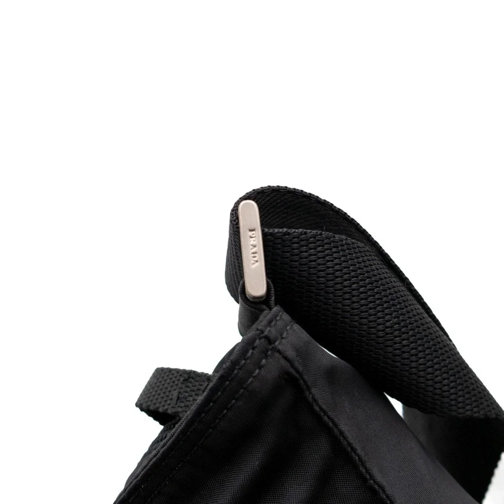 Prada Vintage Black Vela Nylon Small Flat Messenger Bag Adjustable Strap